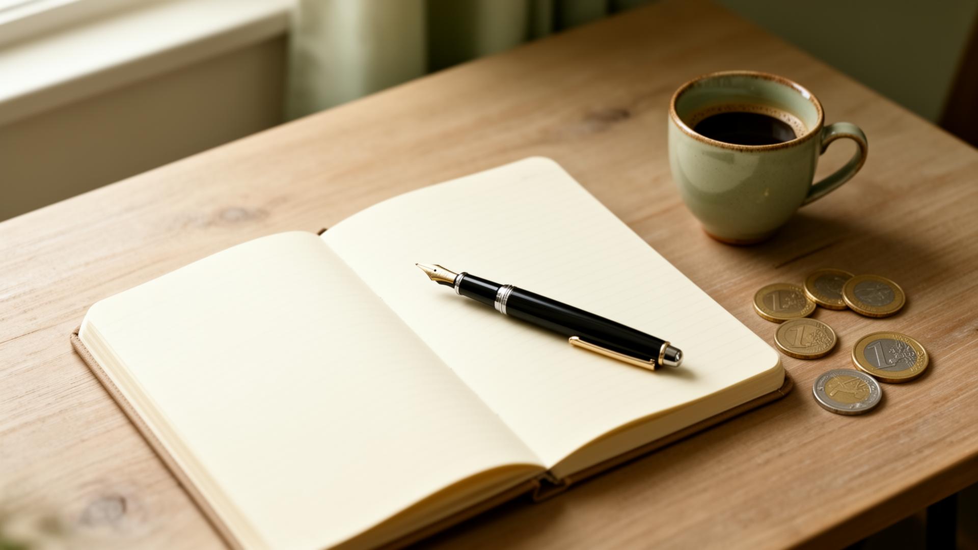 Carnet et tasse de café, scène calme de gestion budgétaire